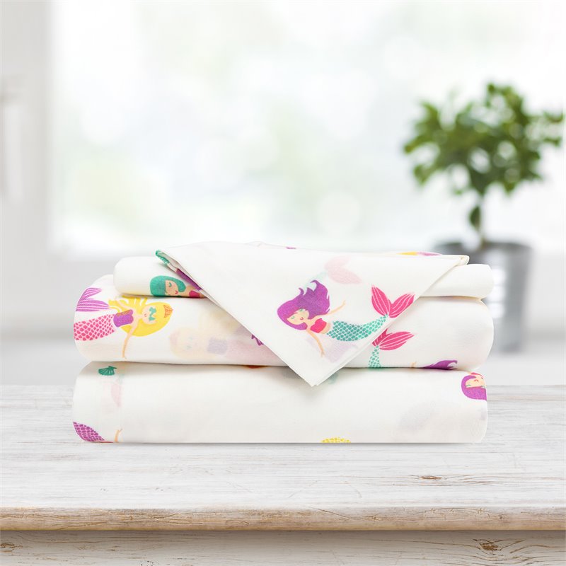 Safdie & Co. 3-piece Modern Polyester Mermaid Twin Sheet Set in White