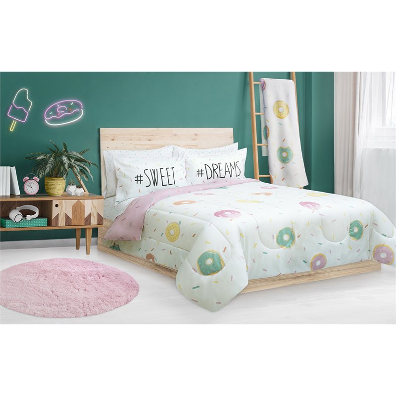 Safdie & Co. 3-piece Polyester Donuts Double Queen Comforter Set in Multi-Color