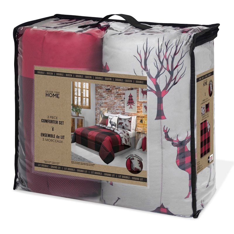 Safdie & Co. 3-piece Polyester Buffalo Plaid Double Queen Comforter Set in Red