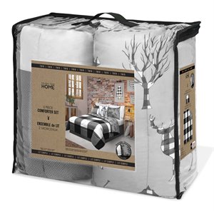 Safdie & Co. 3-piece Polyester Buffalo Plaid King Comforter Set in Gray/White