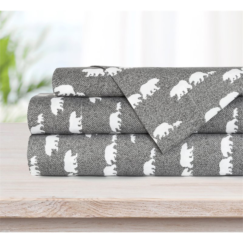 Safdie & Co. 4-piece Polyester Printed Bear Family King Sheet Set in Gray
