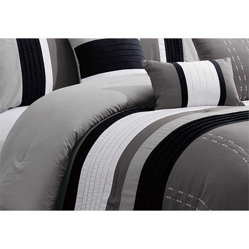 Safdie & Co. 7-piece Modern Polyester Luxor King Comforter Set in Gray