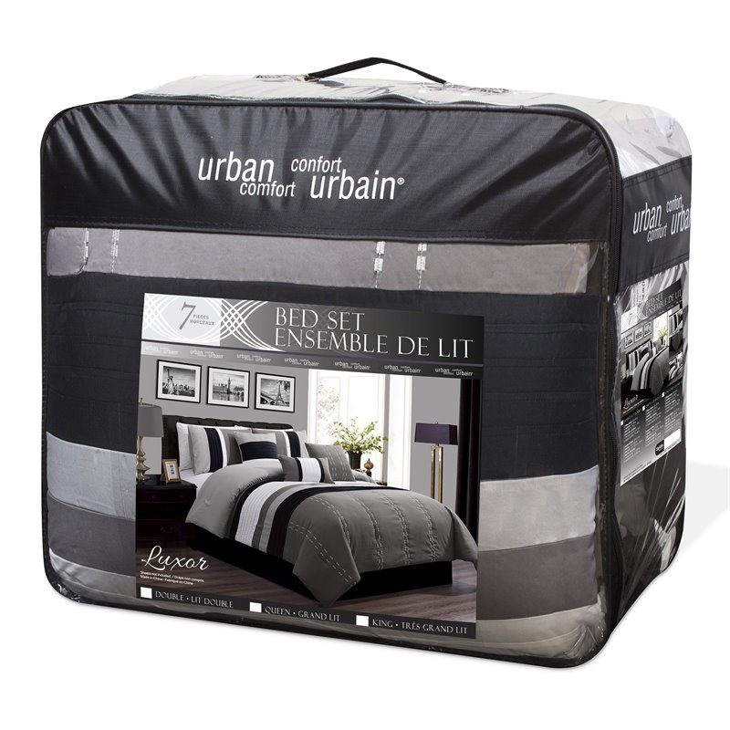 Safdie & Co. 7-piece Modern Polyester Luxor King Comforter Set in Gray