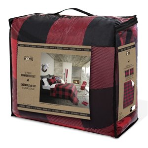 Safdie & Co. 3-piece Polyester Buffalo Plaid King Comforter Set in Red/Black
