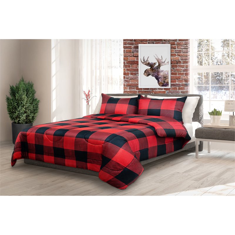 Safdie & Co. 2-piece Polyester Buffalo Plaid Twin Comforter Set in Red/Black