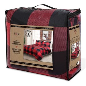 Safdie & Co. 3-piece Polyester Buffalo Plaid Double Queen Comforter Set in Black