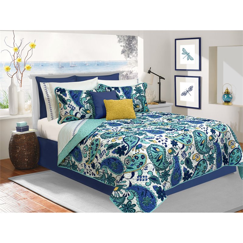Safdie & Co. 2-piece Polyester Bliss Twin Quilt Set in Blue Finish