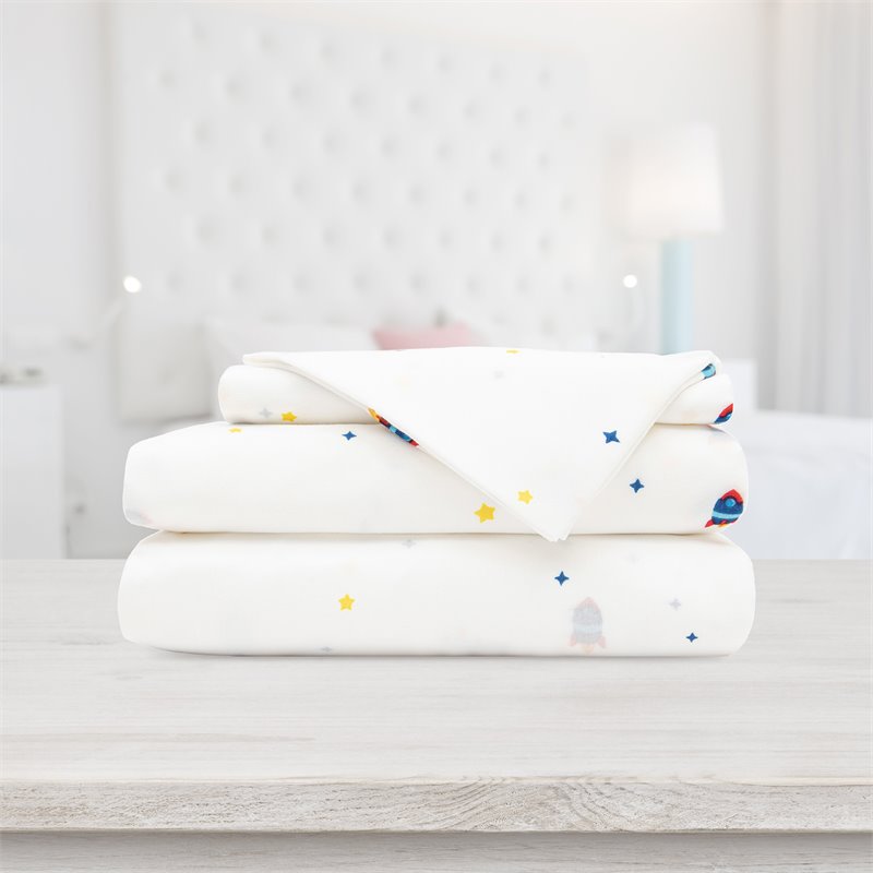 Safdie & Co. 3-piece Modern Polyester Space Twin Sheet Set in White