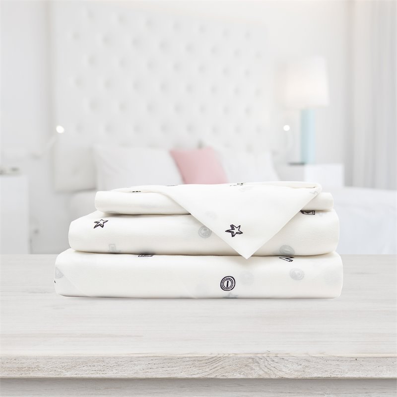 Safdie & Co. 3-piece Modern Polyester Gaming Twin Sheet Set in White