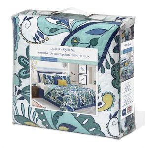 safdie & co. 3-piece polyester bliss double queen quilt set in blue