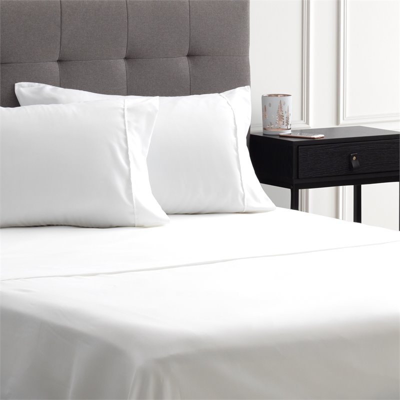 Safdie & Co. 4-piece Modern Polyester Solid Double Sheet Set in White