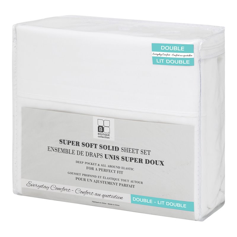 Safdie & Co. 4-piece Modern Polyester Solid Double Sheet Set in White