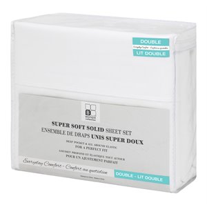 Safdie & Co. 4-piece Modern Polyester Solid Double Sheet Set in White