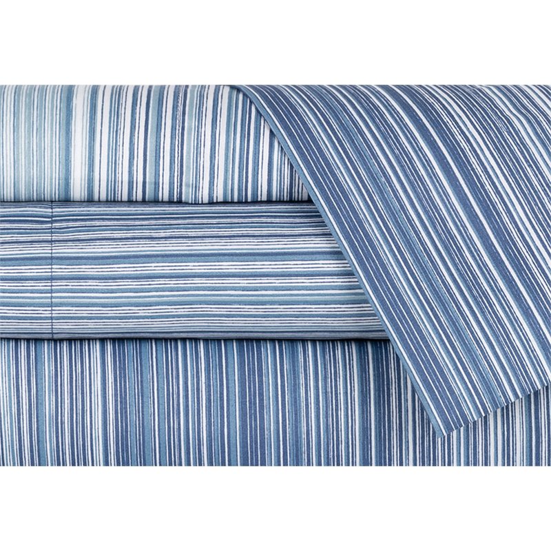 Safdie & Co. 4-piece Polyester Ombre Stripe Double Sheet Set in Blue Navy Combo