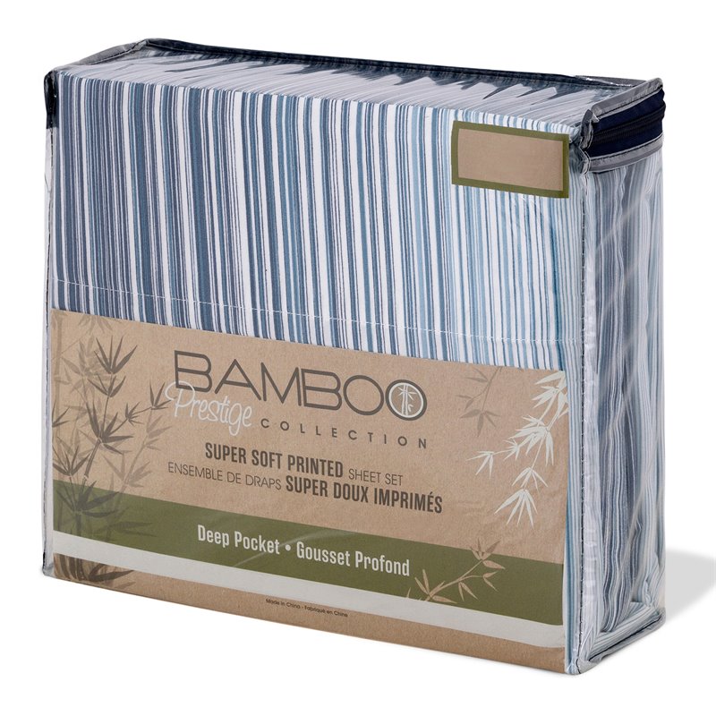 Safdie & Co. 4-piece Polyester Ombre Stripe Queen Sheet Set in Blue Navy Combo