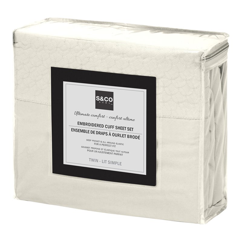 Safdie & Co. 3-piece Modern Polyester Solid Twin Sheet Set in Ivory