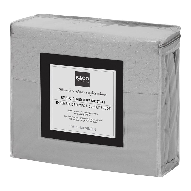 Safdie & Co. 3-piece Modern Polyester Solid Twin Sheet Set in Light Gray