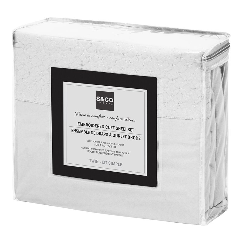 Safdie & Co. 4-piece Modern Polyester Solid Double Sheet Set in White Finish