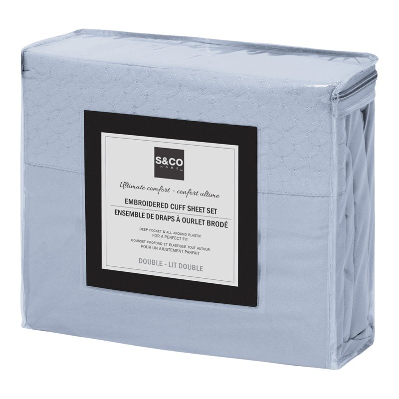 Safdie & Co. 4-piece Modern Polyester Solid Double Sheet Set in Light Blue