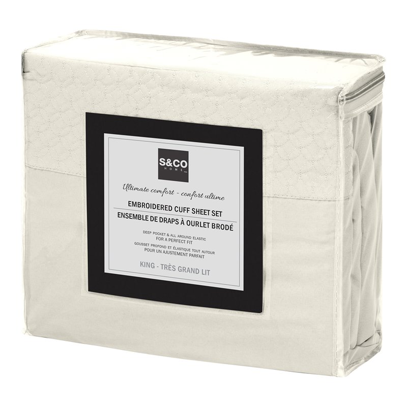 Safdie & Co. 4-piece Modern Polyester Solid King Sheet Set in Ivory