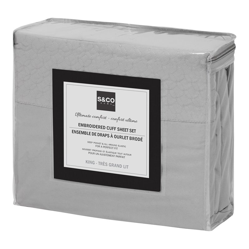 Safdie & Co. 4-piece Modern Polyester Solid King Sheet Set in Light Gray