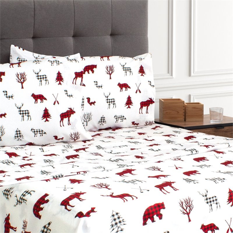 Safdie & Co. 3-piece Polyester Printed Wildlife Double Sheet Set in White