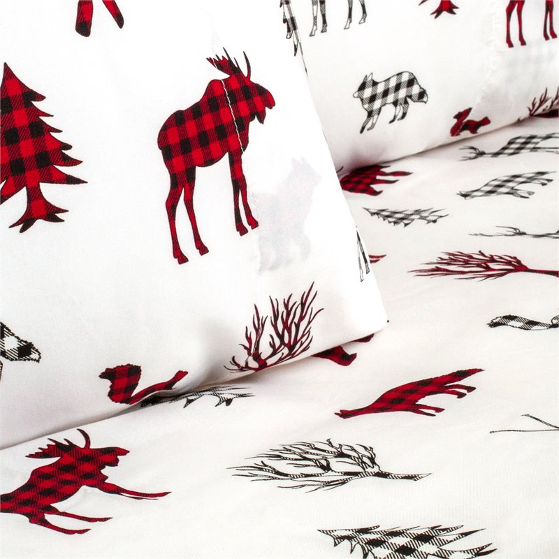 Safdie & Co. 3-piece Polyester Printed Wildlife Double Sheet Set in White