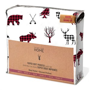Safdie & Co. 3-piece Polyester Printed Wildlife Double Sheet Set in White