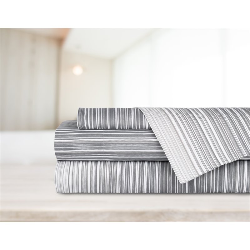 Safdie & Co. 4-piece Polyester Ombre Stripe King Sheet Set in Gray Combo