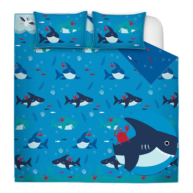 Safdie & Co. 3-piece Polyester Shark Double Queen Quilt Set in Multi-Color