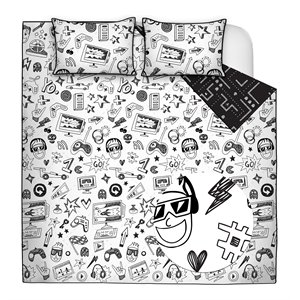 Safdie & Co. 3-piece Polyester Gaming Double Queen Quilt Set in White/Black
