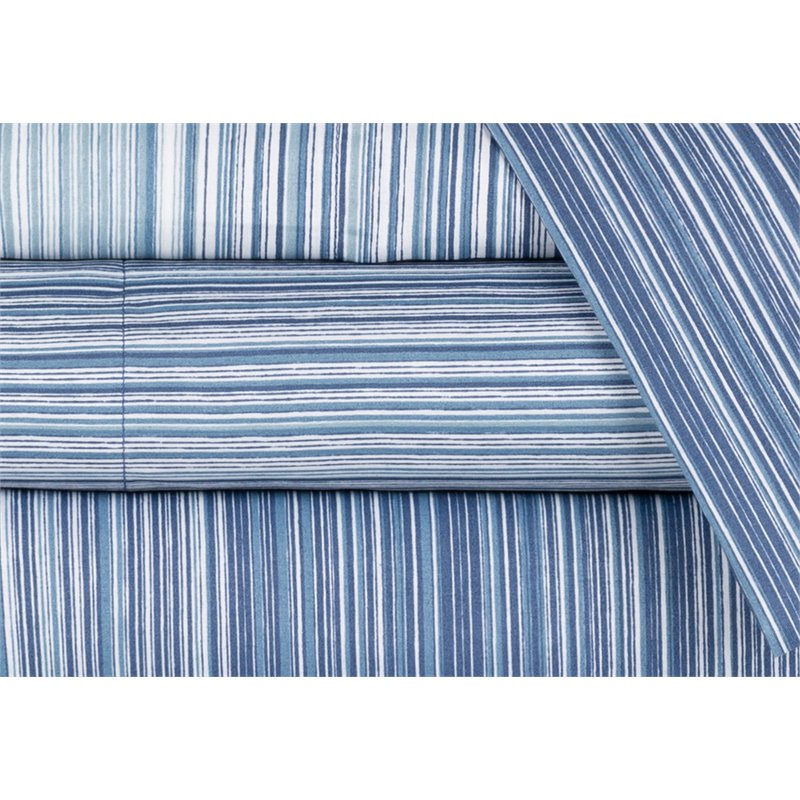 Safdie & Co. 3-piece Modern Polyester Solid Stripe Twin Sheet Set in Navy