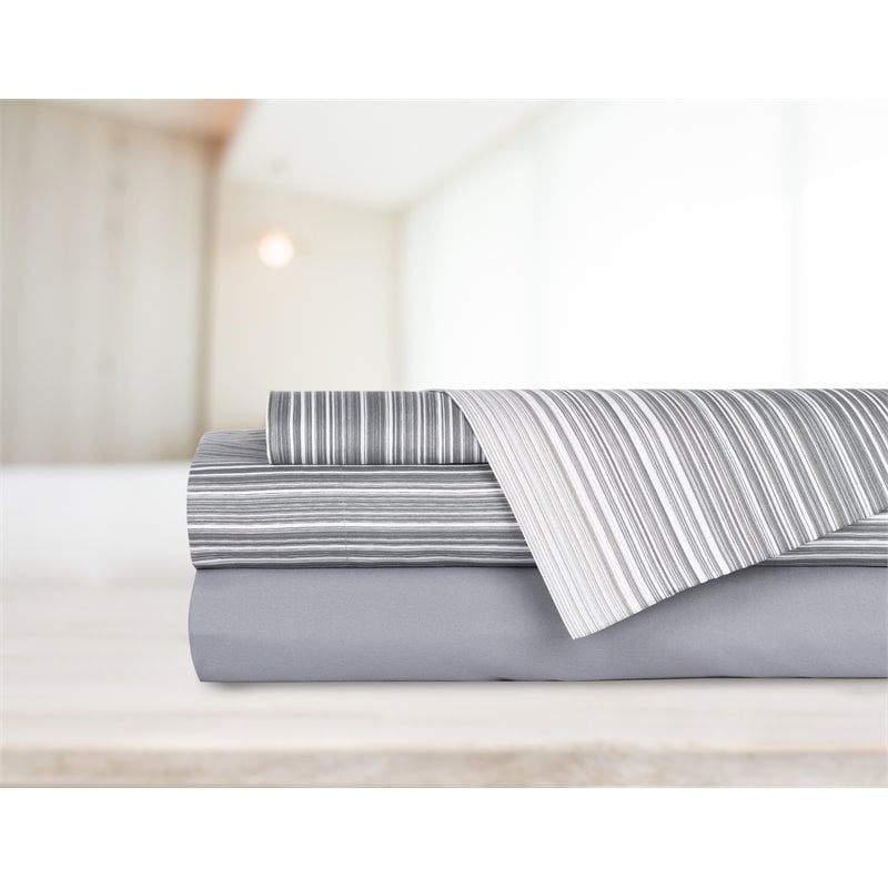 Safdie & Co. 3-piece Modern Polyester Solid Stripe Twin Sheet Set in Gray