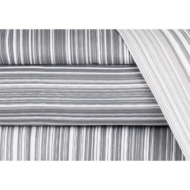 Safdie & Co. 3-piece Modern Polyester Solid Stripe Twin Sheet Set in Gray