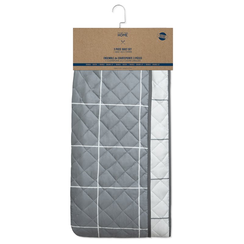 Safdie & Co. 2-piece Polyester Large Check Twin Quilt Set in Gray