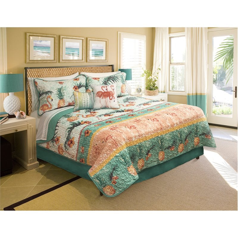 Safdie & Co. 4-piece Modern Polyester Maui Printed Twin Quilt Set in Multi-Color
