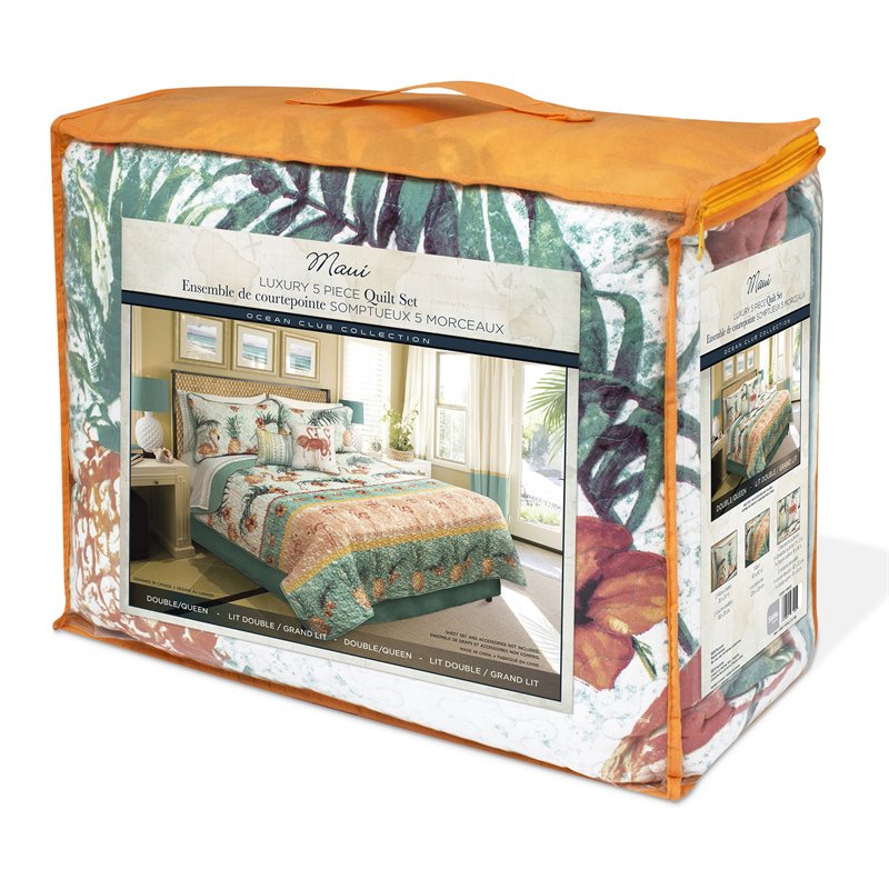 Safdie & Co. 4-piece Modern Polyester Maui Printed Twin Quilt Set in Multi-Color