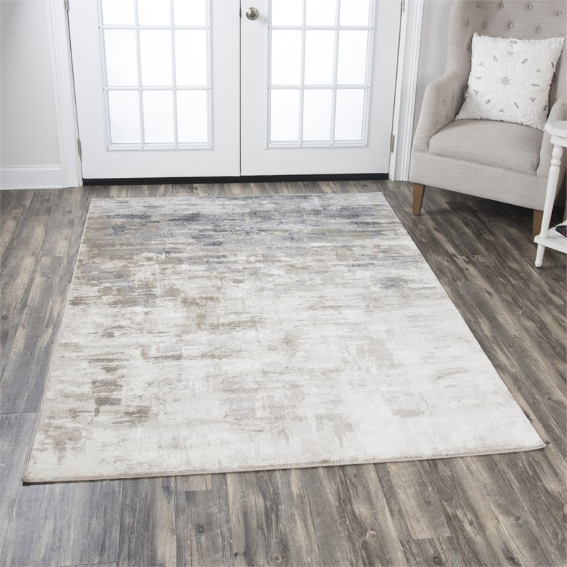Encore 8' x 10' Abstract Beige/Gray/Rust/Blue Power-Loomed Area Rug