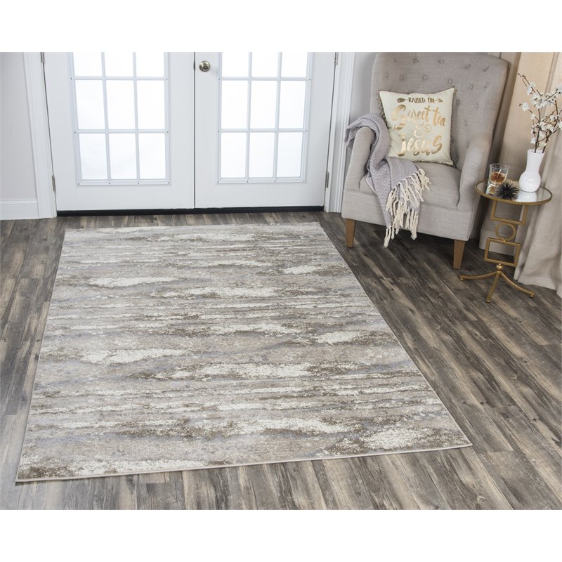 Encore 8' x 10' Abstract Beige/Gray/Rust/Blue Power-Loomed Area Rug