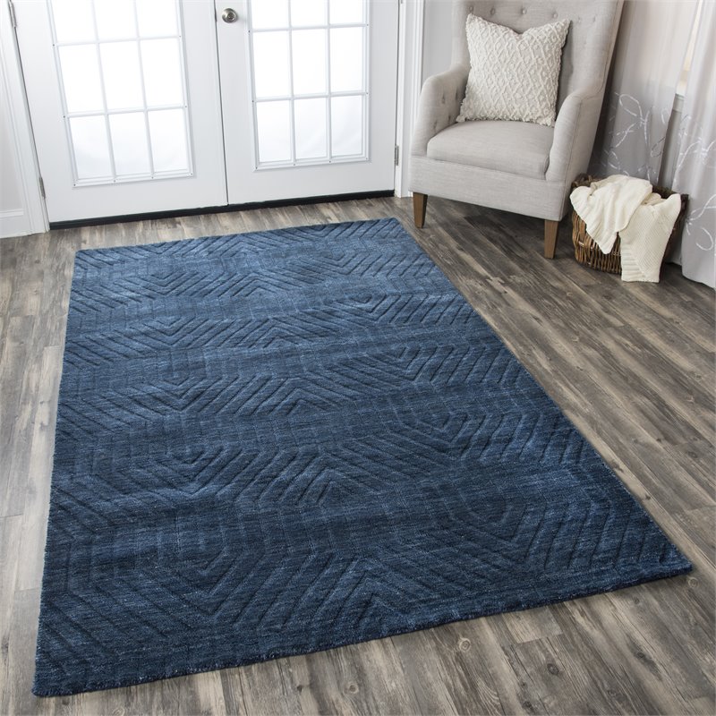 Technique 5' x 8' Solid Navy Hand Loomed Area Rug