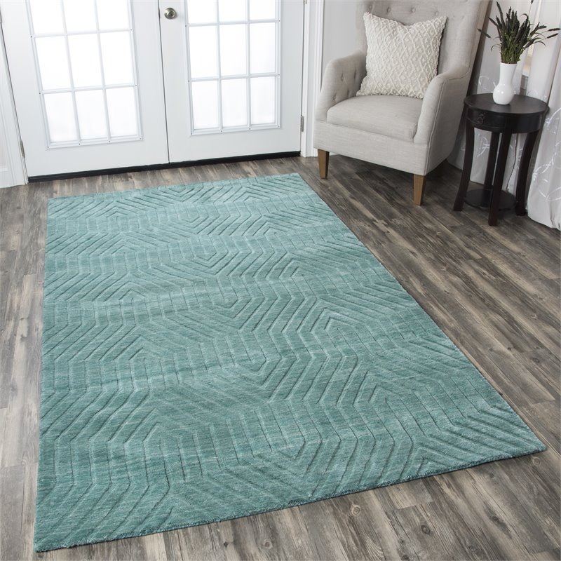 Technique 3' x 5' Solid Blue/Dark Teal Hand Loomed Area Rug