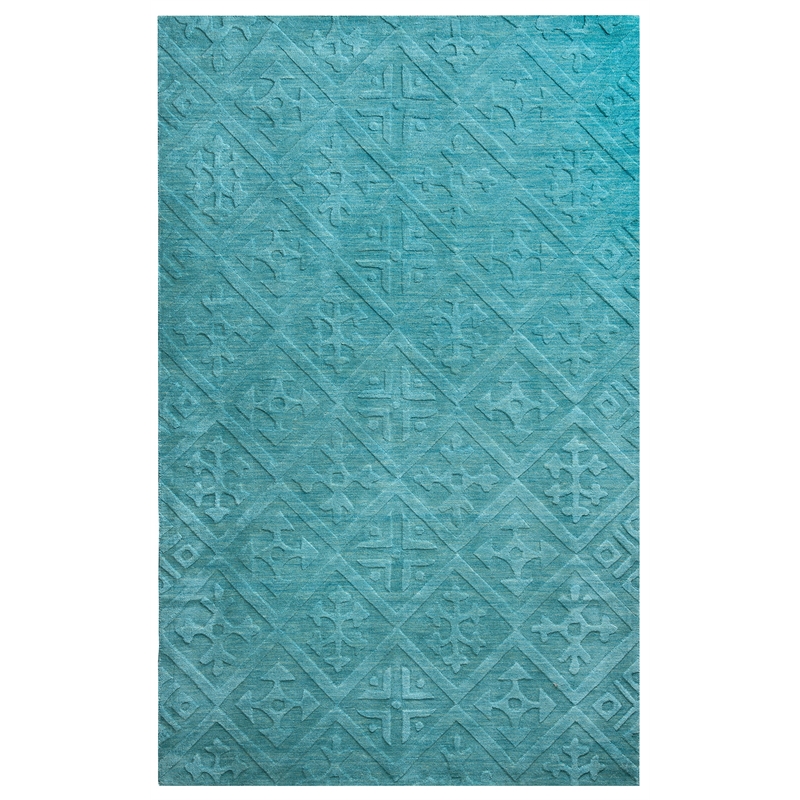 Technique 8' Round Solid Blue/Aqua Hand Loomed Area Rug
