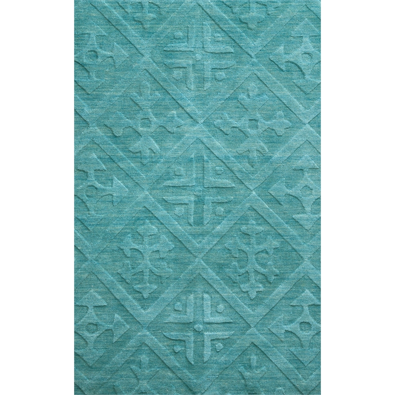 Technique 8' Round Solid Blue/Aqua Hand Loomed Area Rug