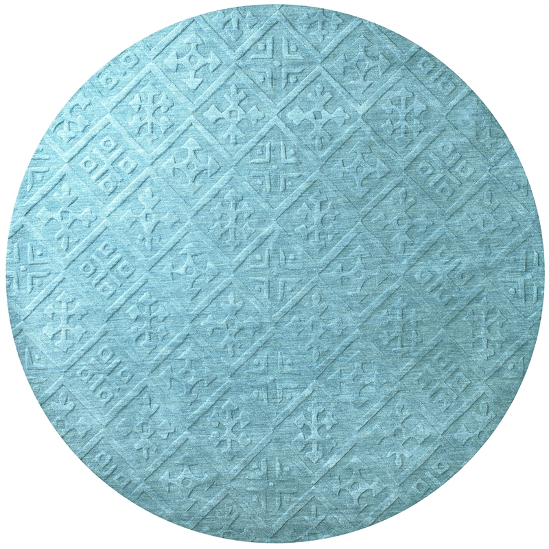 Technique 8' Round Solid Blue/Aqua Hand Loomed Area Rug