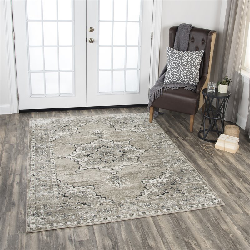 Encore 8' x 10' Traditional Medallion Med. Brown/Gray/Rust Power-Loom Area Rug