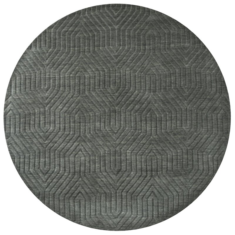 Technique 8' Round Solid Gray/Charcoal Hand Loomed Area Rug