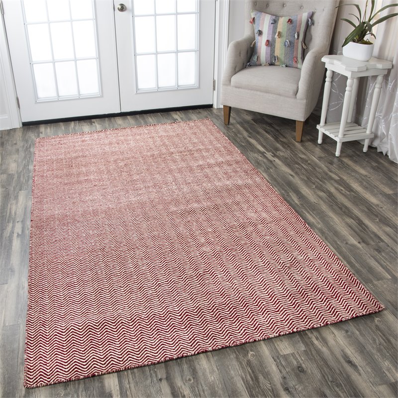 Twist 9' x 12' Chevron Burgundy  Off White Hand Woven Area Rug