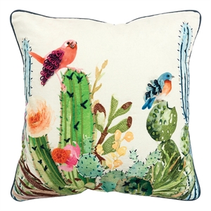 Rizzy Home 20&quot x 20&quot Cotton Pillow Cover-Botanical with Birds-Multi