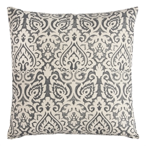 Rizzy Home Damask 22&quot x 22&quot Down Filled Pillow with Cotton Cover-Gray/Natural