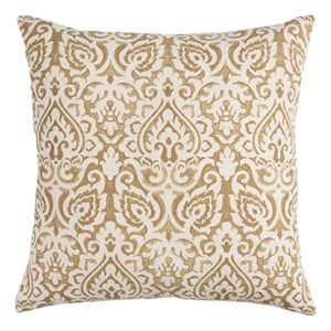 Rizzy Home Damask 22&quot x 22&quot Down Filled Pillow with Cotton Cover-Gold/Natural